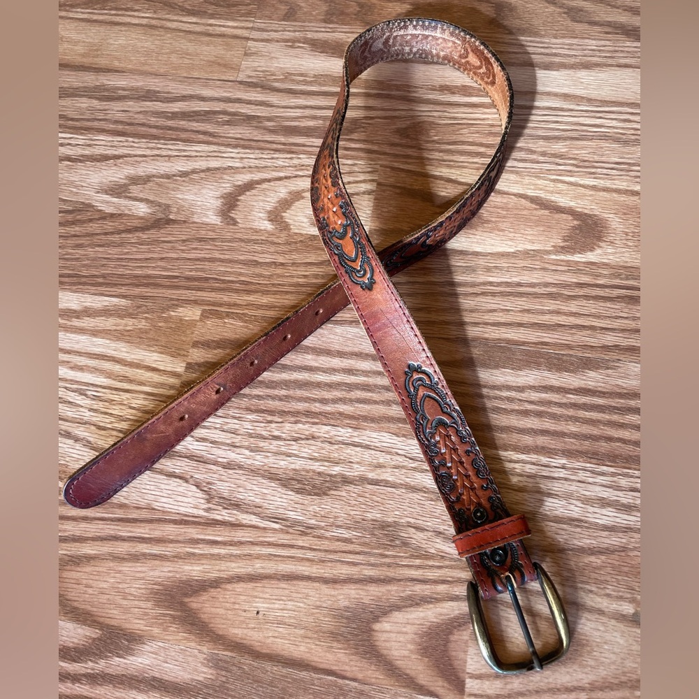 Vintage Leather Belt Brown with Detailing Men’s Size 30